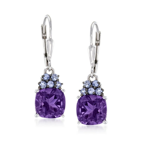 Ross-Simons 3.40 ct. t.w. Amethyst and .30 ct. t.w. Tanzanite Drop Earrings in Sterling Silver, Women's, Adult