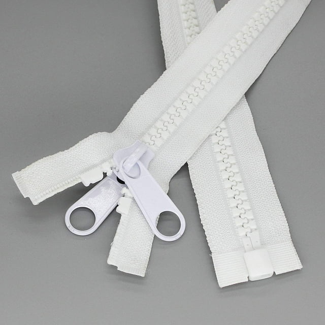 Leekayer 2 cremalleras resistentes #10 de 40 pulgadas para coser, separando cremallera de plástico grande, cinta blanca con doble pestaña deslizante, saco de dormir, cubierta de lona para barco, tramp