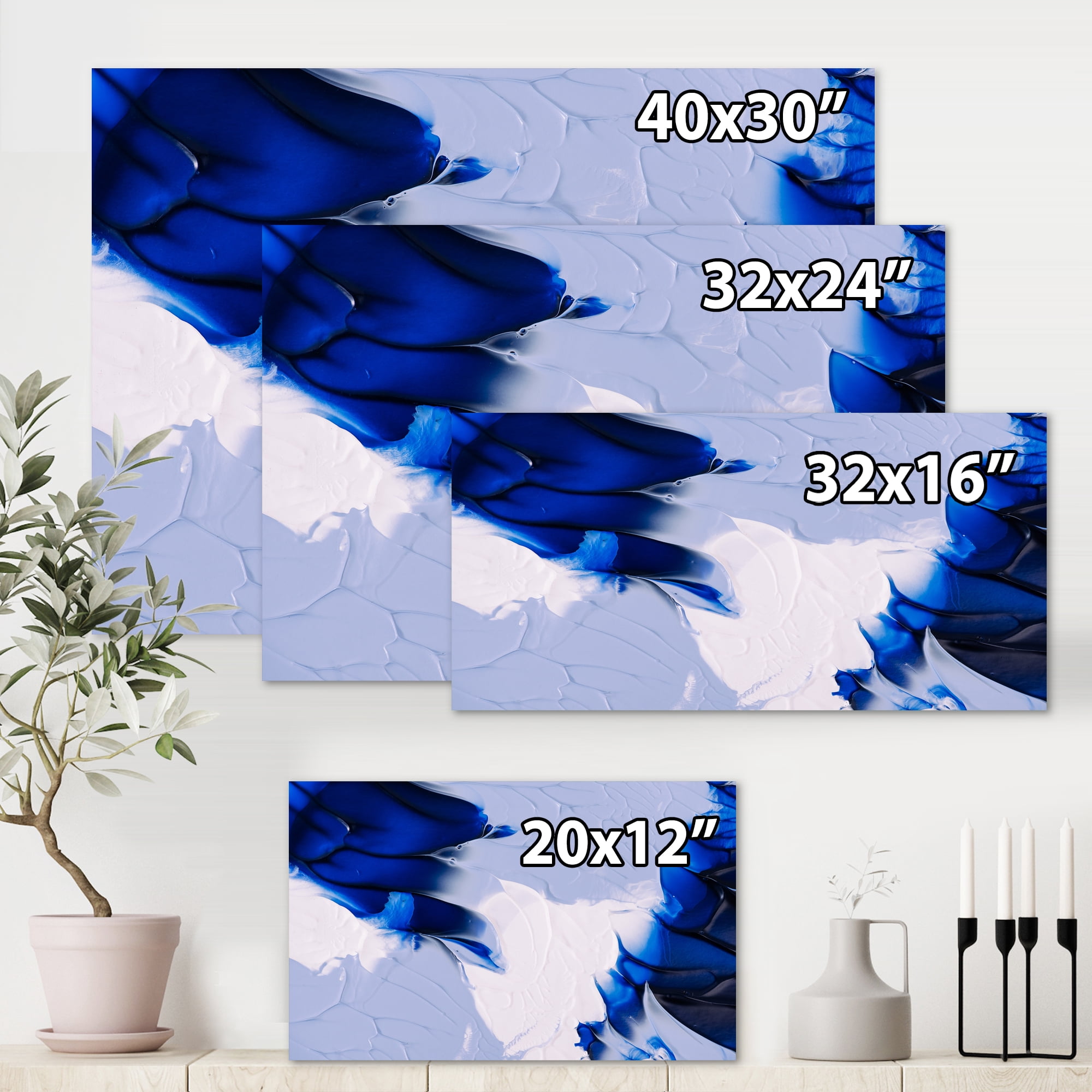 Designart ' Abstract White and Blue Grey Waves ' Modern Canvas Wall Art Print