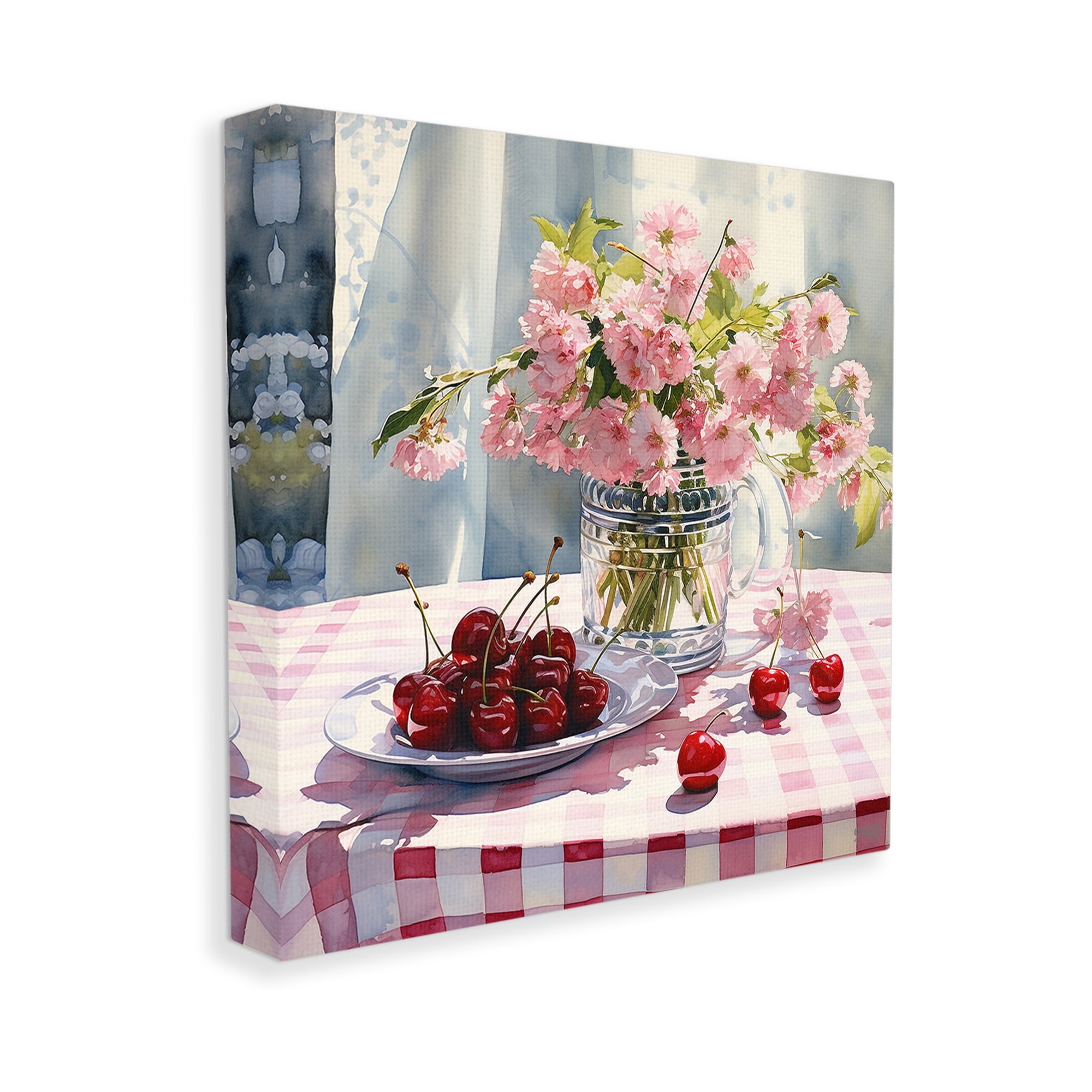 Stupell Industries Spring Still Life on Plaid Food & Beverage Painting Gallery Wrapped Canvas Art Print Wall Art, 17 x 17