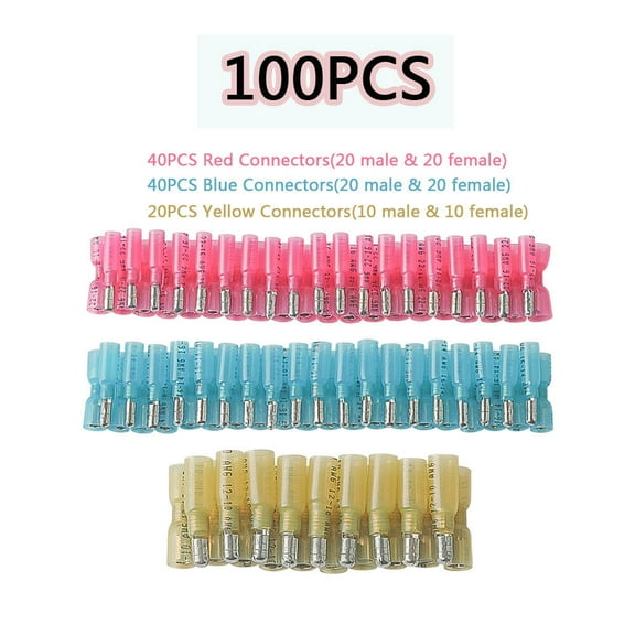 100PCS Heat Shrink Bullet Male Female Crimp Terminals 22-10AWG Wire Connectors