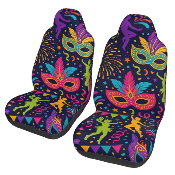 Midnight Carnival Festive Pattern Art Car Seat Cover 2 Pcs Auto Front Bucket Seats Protector Cushion Universal Vehicle Truck SUV