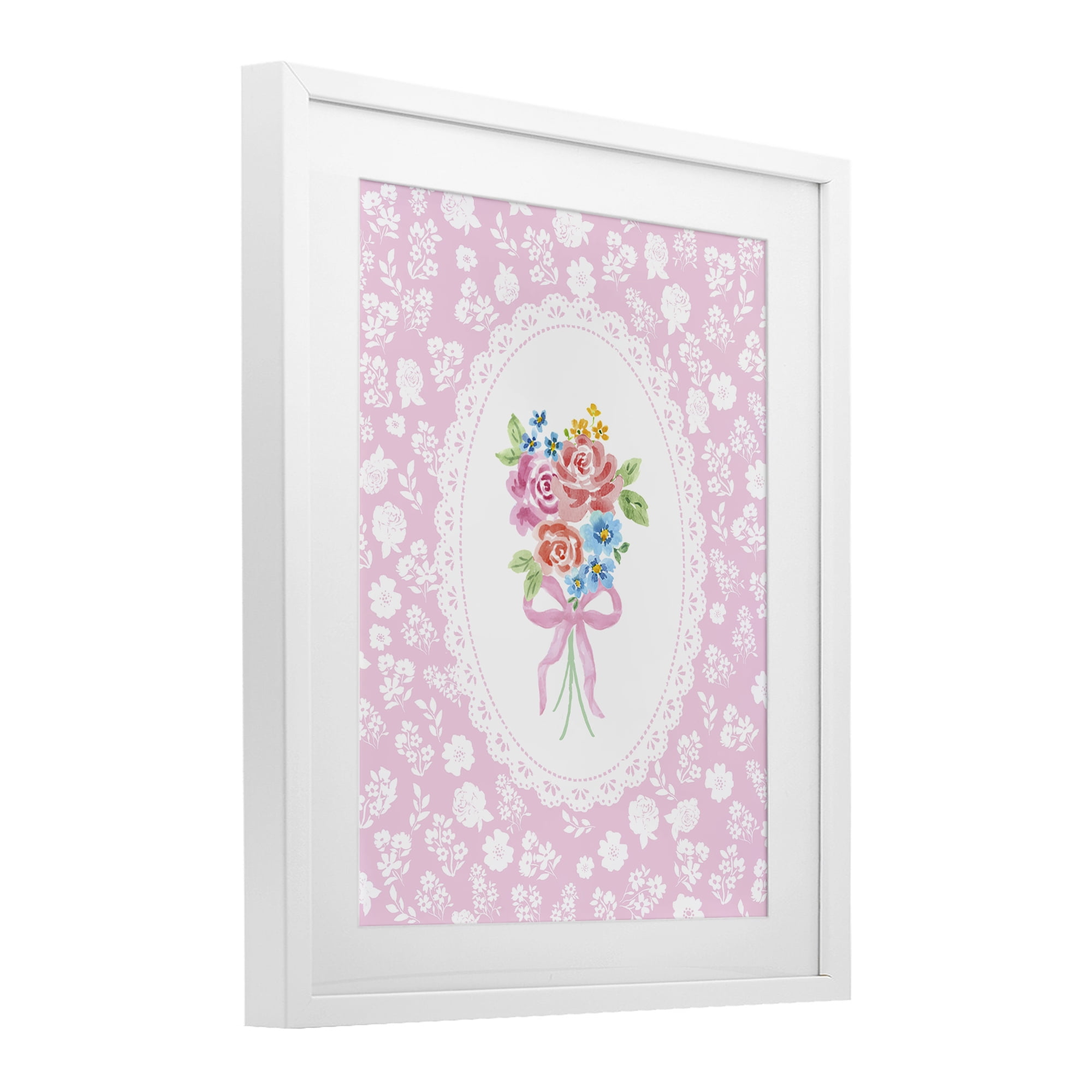 Stupell Industries Pink Feminine Bouquet White Framed Print Under Glass, design by Corinne Haig