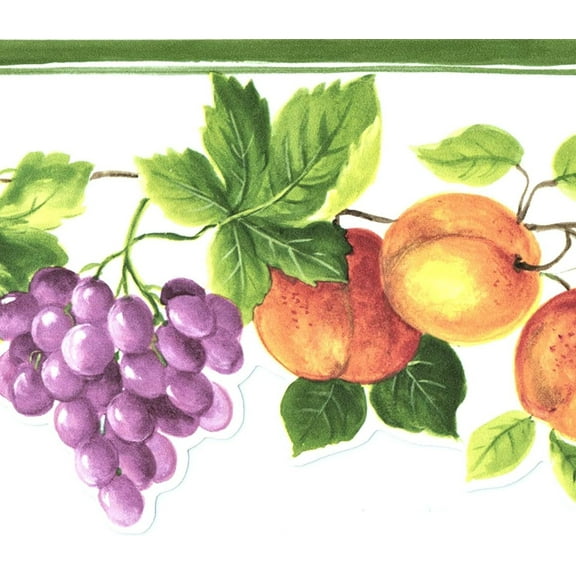 Concord Wallcoverings Wallpaper Border Garden Pattern Fruits Leaves for Dining Area Farm Store, One Side Die-Cut, Multicolored, 5.5 Inches by 15 Feet KT77917DC