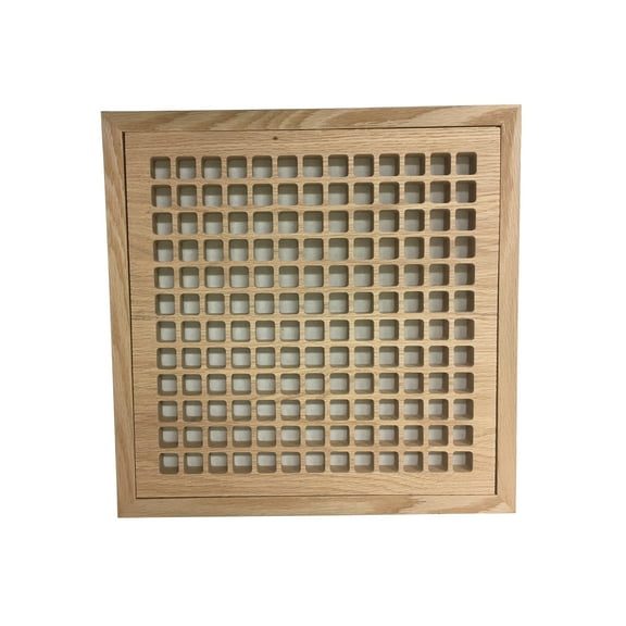 12 Inch x 12 Inch White Oak Hardwood Vent Floor Register Flush Mount with Frame, Eggcrate Style, Unfinished