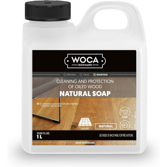 WOCA Natural Soap, Natural 1L - Concentrated Wood Cleaner for oil finished hardwood floors, tables, millwork, cutting boards, countertops and butcher block