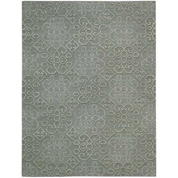 Nourison  Ambrose Hand-knotted Area Rug Grey 5'6" x 7'5" Geometric 6' x 9' Indoor, Handmade Living Room, Bedroom, Dining Room Grey Transitional