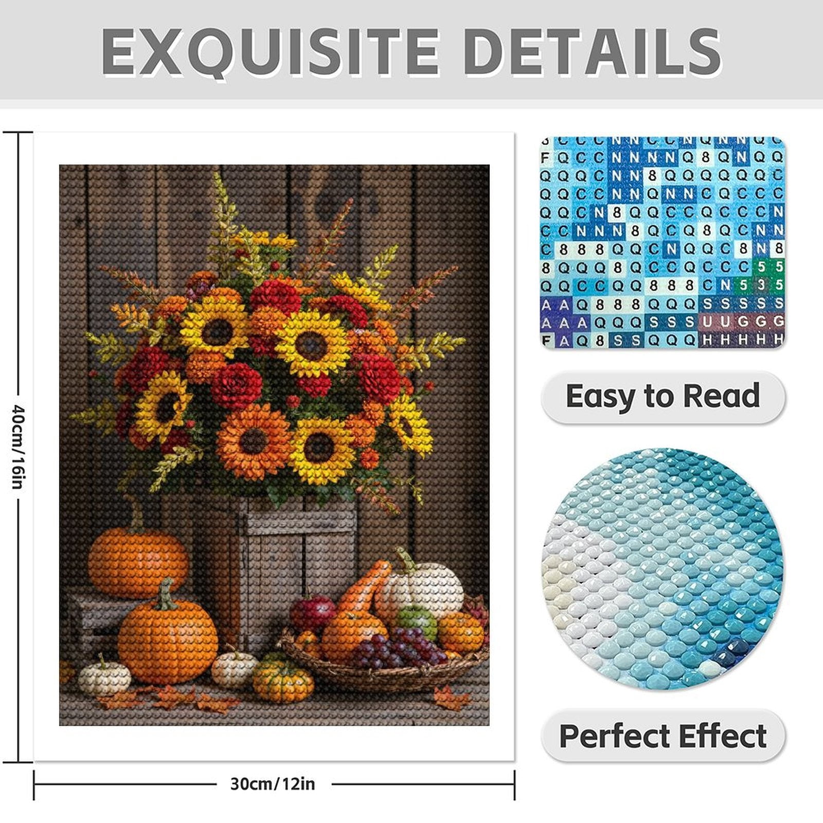 Diamond Art Kits for Adults - 5d Autumn Harvest Floral Decor Pumpkins Diamond Painting for Adults, Diamond Art for Adults Beginners, Diamond Painting Kits for Adults for Home Wall Decor