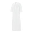 thumbnail image 3 of xiaxaixu Men Robe, Half Sleeve Kaftan Button Closure Patchwork Lightweight Thobe Arabic Clothes, 3 of 7