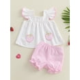 thumbnail image 2 of Baby Girl Summer Clothes Stripe Print Flying Sleeve Tank Tops Ruffled Shorts Outfit, 2 of 8