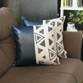 thumbnail image 3 of Boho Set of 2 Handcrafted Decorative Throw Pillow Cover Vegan Faux Leather Geometric 17" x 17" Navy Blue & Ivory Square for Couch, Bedding, 3 of 4