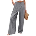 thumbnail image 2 of Siilsaa Womens Cotton Linen Pants Casual Button Up High Waisted Wide Leg Trousers Grey,L, 2 of 5