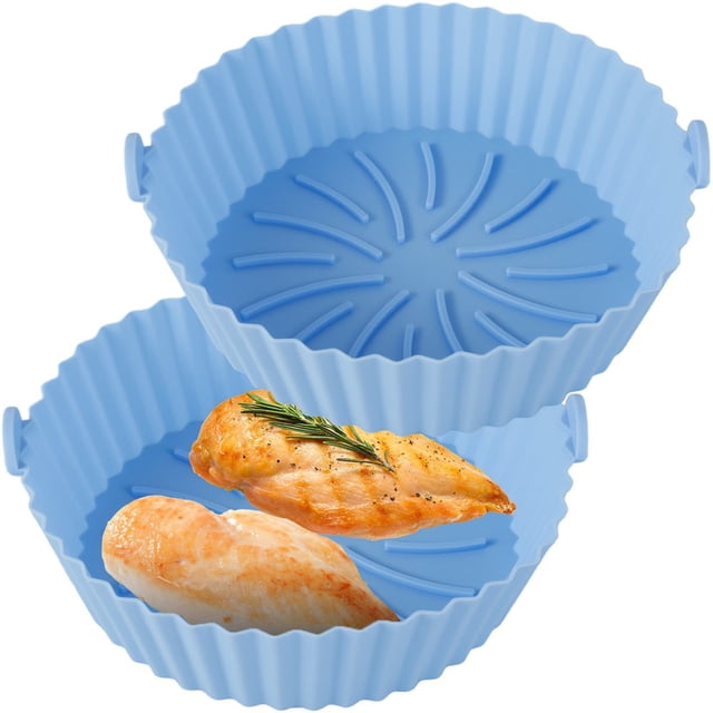 2 Pcs Panier en Silicone pour Friteuse à Air Chaud Réutilisable Résistant à la Chaleur Sans BPA Accessoires pour Friteuse à Air Doublures en Papier de Remplacement pour Four Micro-Ondes