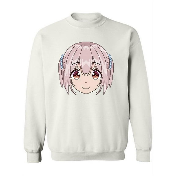 Pixel Art, Anime Girl's Face Sweatshirt Women -Image by Shutterstock, Female XX-Large