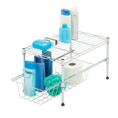 Honey-Can-Do - Cabinet Organizer with Adjustable Shelf and Pull-Out Basket - Chrome