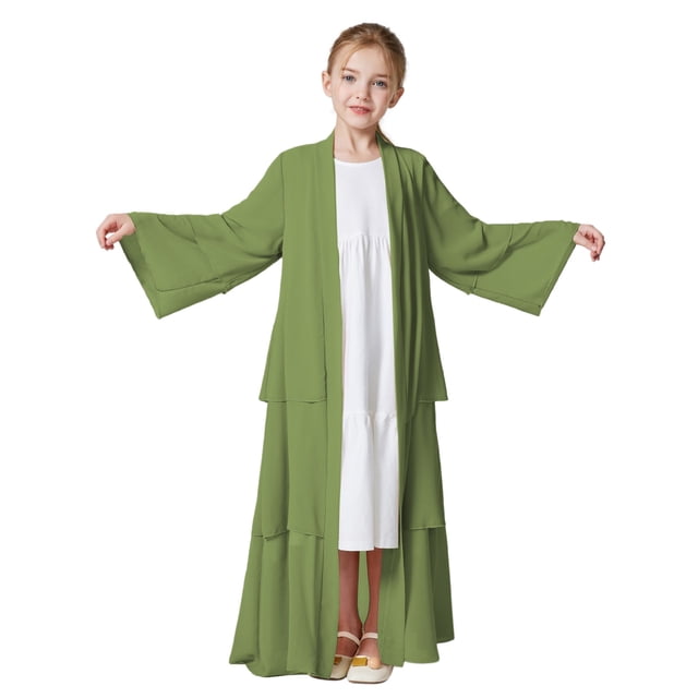 FhsagQ Robe pour Filles Enfants Abaya en Mousseline pour Filles Cardigan Ouvert Robe Robe Filles Robes de Pâques Taille 10-12 Coton Robes pour Filles Taille 16 Vert 5-6 Ans