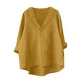 thumbnail image 2 of Uootdi Plus Size Linen Long Sleeve Shirts Gift for Women Crewneck 3/4 Sleeve Tops Casual Comfy Solid Color Blouses, 2 of 6