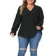 thumbnail image 1 of GRACE & GRANDEUR Tallas Grandes Blusas para Mujeres con Cuello en V, Mangas Largas con Volantes, Encaje de Ojal, Blusas Casual Huecas 4X Negro, 1 of 1