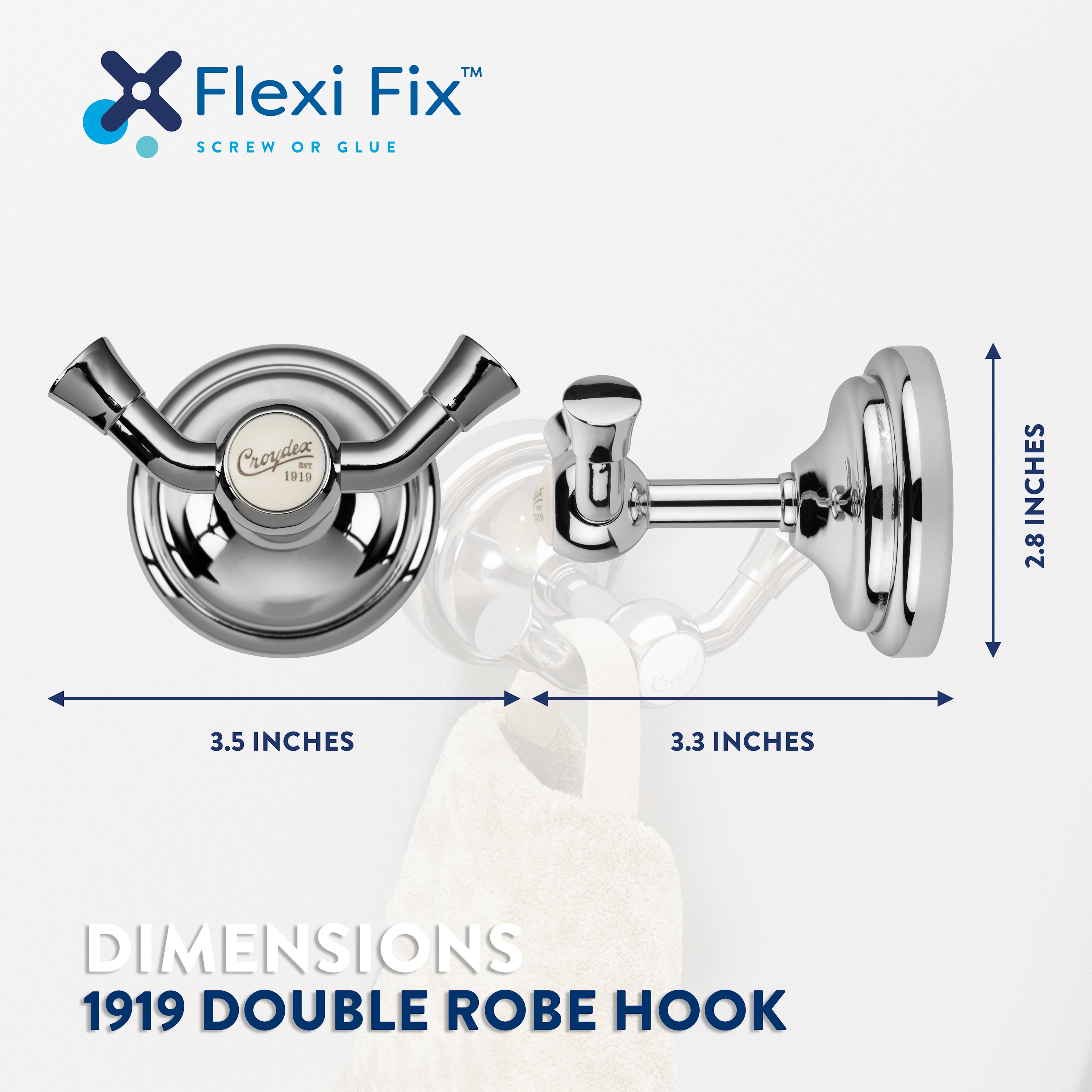 Croydex Flexi-Fix™ 1919 Range Double Robe Hook in Chrome