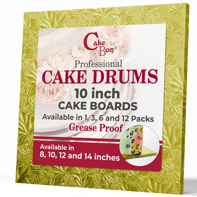 Tablas para tartas Cakebon cuadradas, 10 pulgadas, doradas, 1,3 cm de grosor, paquete de 3
