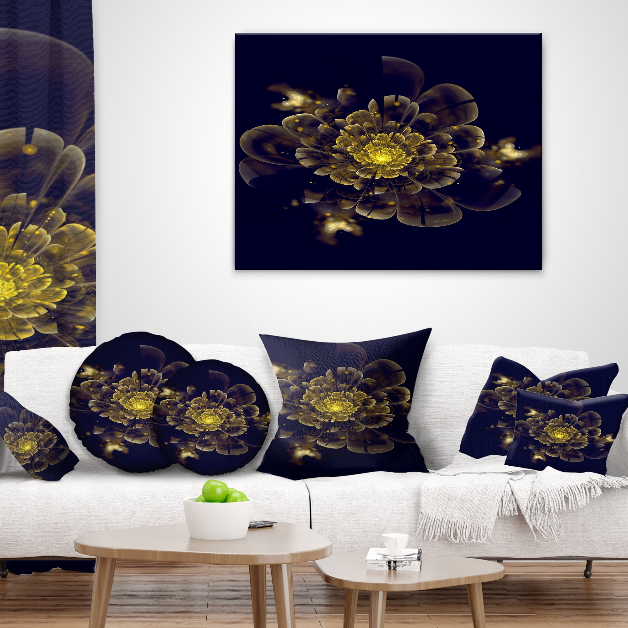 Designart Golden Metallic Fractal Flower - Abstract Throw Pillow - 18x18