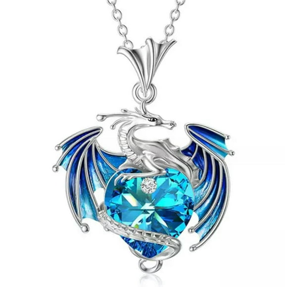 HOOUN Creative Colorful Dragon Rhinestone Pendant Necklace Holiday Gift For Girl Women-Blue Rhinestone Dragon