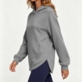 thumbnail image 4 of Inverlee Side Split Curved Hem Pullover Hoodies Solid Drawstring Hood Front Kangaroo Pocket Loose Daily Long Sleeve SweatshirtsGray(S-XXL), 4 of 6