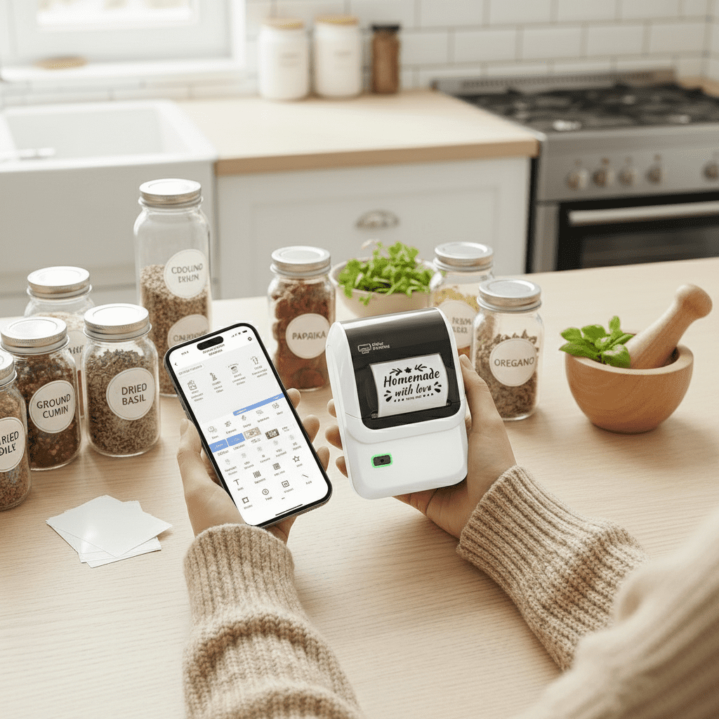 Portable Thermal Label Printer – App with 500+ Icons & Editable Templates, 203DPI, No-Ink Low Cost – for Small Business: Jewelry, Bakery, Clothing, Thank You & Logo Labels