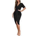 thumbnail image 1 of Vestido de mujer con cuello en V, pliegues irregulares y corte en A - Vestido de fiesta elegante y sexy de manga corta para el verano, con corte ajustado, 1 of 7