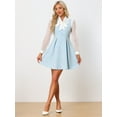 thumbnail image 4 of DARING DIVA Sleeveless Square Neck Button Plaid A-Line Tweed Dress M Light Blue, 4 of 6