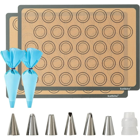 Katbite Macaron Silicone Baking Mats Set of 2 Half Sheet (11 5/8" x 16 1/2") Reusable & Nonstick Silicone Bakeware Mats