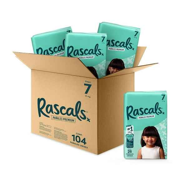 Pañales premium Rascals Etapa 7 Unisex 104 piezas