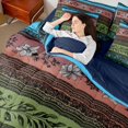 thumbnail image 4 of Homewish Bohemian Flowers 7 Pieces Full Size Bedding Sets,Geometric Stripes Full Size Bed in a Bag,Blue,Navy Blue Reversible, 4 of 8