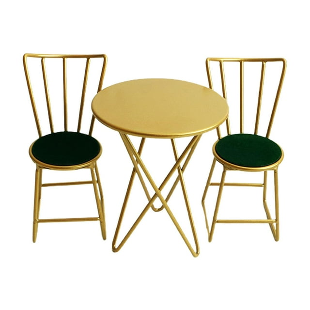 1/6 Scale Dollhouse Table and Chairs Set Mini Furniture Decoration Accessory Golden
