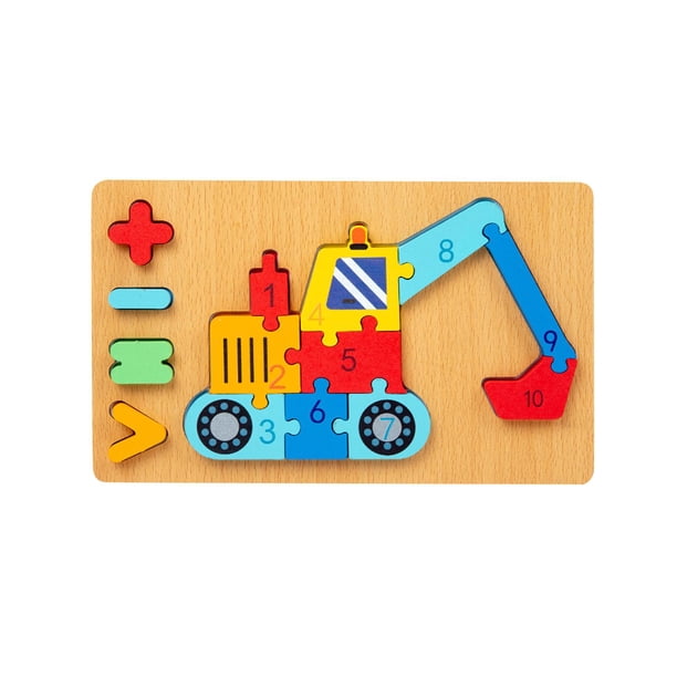 Rompecabezas de números, rompecabezas de madera para niños, juguete de clasificación de formas y colores, desarrollo temprano excavadoras