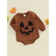 thumbnail image 5 of Aojekbee Baby Girls Boys Sweatshirts Rompers Halloween Clothes Pumpkin Face Patch Long Sleeve Toddler Fall Bodysuits, 5 of 10