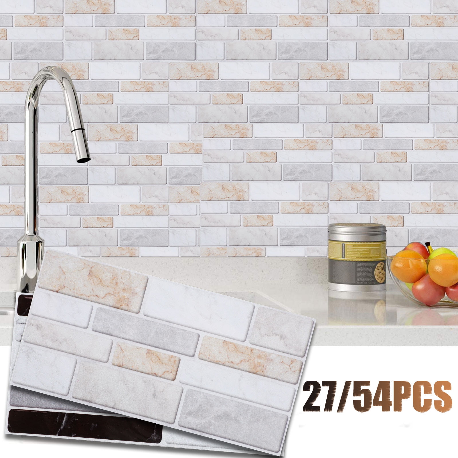 TSV 27/54Pcs Peel and Stick Backsplash Wall Tile, 3D Self Adhesive