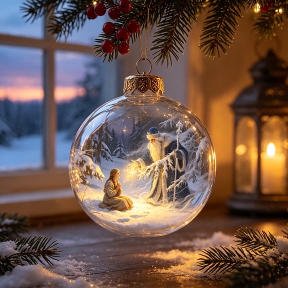 ARVELLIA Light Up Christmas Ball Ornament, Glowing Story Diorama Christmas Ornaments, Hanging Mini Scene Bauble for Holiday Christmas Tree Decor 3.93 in