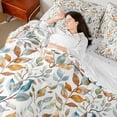 thumbnail image 4 of Manfei Female Men Gradient Leaves Bedding Comforter Set 7 Pieces,Vintage Aesthetics Full Bedding Set Lightweight,Botanical Plants Fitted Sheet Flat Sheet,Ultra Soft Home Decor,Reversible, 4 of 8