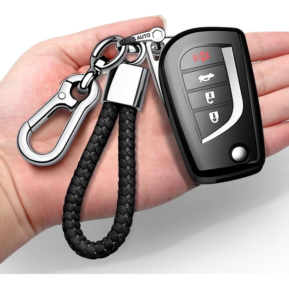 Key Fob Cover Compatible with Toyota RAV4 Camry Highlander Corolla 2019-2024 4 Button Keychain Case Holder Protector,Black