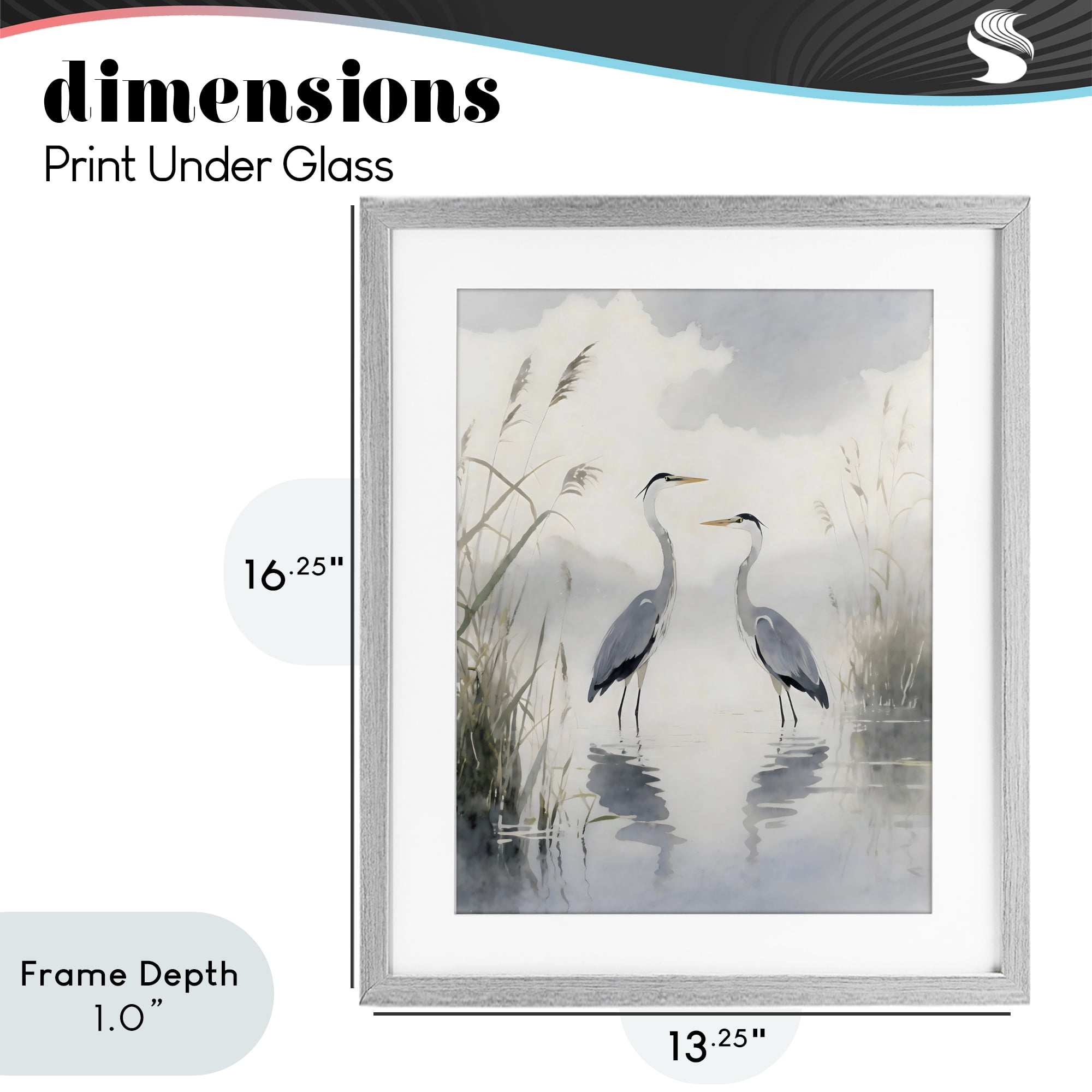 Stupell Industries Serene Wetlands Heron Reflections Gray Framed Print Under Glass, design by Creative Studio