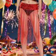 thumbnail image 2 of Long Skirt for Women Dance Waist Skirt with Fringe Tassel Belt for Latin Belly Dance Practice Performance Red One Size, 2 of 4