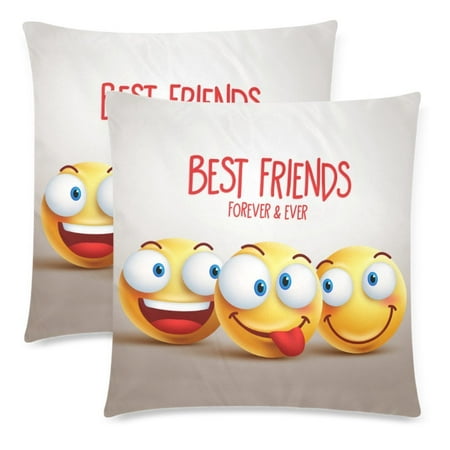 YKCG 2 Pack Best Friends Forever Smiley Face Emoji Throw Pillowcase 18x18 Twin Sides, Funny Facial Expression Cotton Zippered Cushion Pillow Case Covers Set (Best Smiley Face Ever)