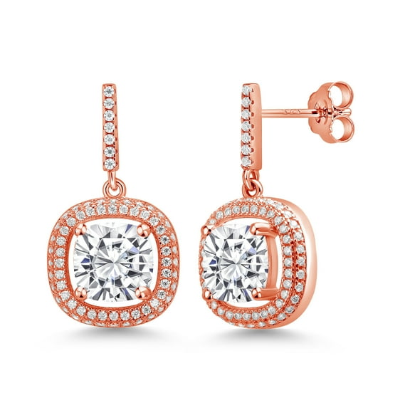Gem Stone King 18K Rose Gold Plated Silver Dangle Earrings Set with Moissanite (5.51 Cttw)