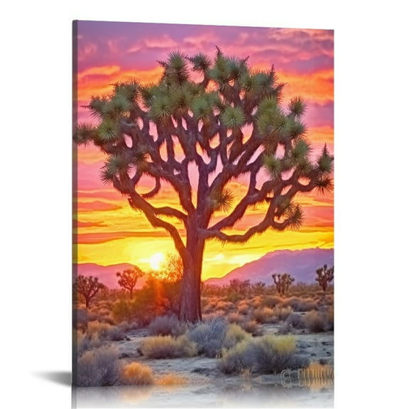 Creowell  Joshua Tree Sunset Canvas Wall Art Southwestern National Park California Desert Natural Scenery Pictures Poster Artwork Framed for Living Room Bedroom Wall Decor 16x20 in/12x16 in