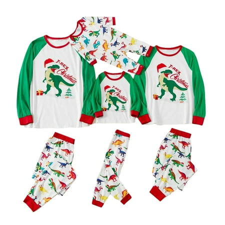 

Calsunbaby Family Matching Christmas Pajamas Set Cartoon Dinosaur Print Long Sleeve Tops Pants Sleepwear 2pcs PJs