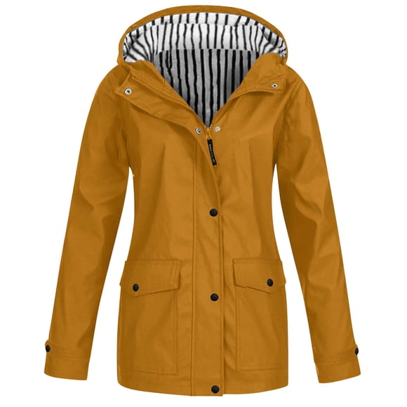 DondPO Jackets for Women Rain Jacket Women Zip Up Casual Hoodies Lightweight Windbreaker Jackets Long Sleeve Coat Travel Jackets Rain Coats for Women Womens Rain Jacket wirh Hood Gold XL Clearance!