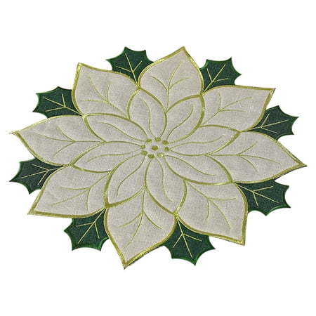 

Christmas Table Runner，Embroidery Tablecloth Lace Satin Holly Leaf Mat Meal Mats Decorations Linen，for Holiday Decoration Kitchen Hotel Tablecloths，15.7in