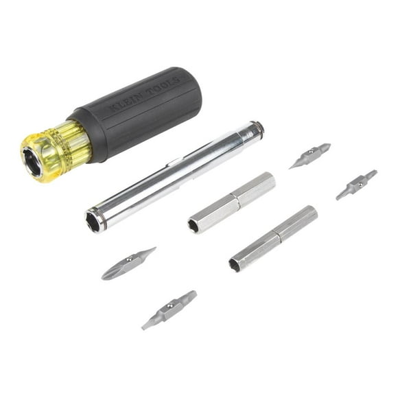 Klein Tools 32500MAG Magnetic Multi-Bit Screwdriver / Nut Driver, 11-in-1 Multi Tool with 8 Bits, 3 Nut Driver Sizes, Cushion Grip Handle