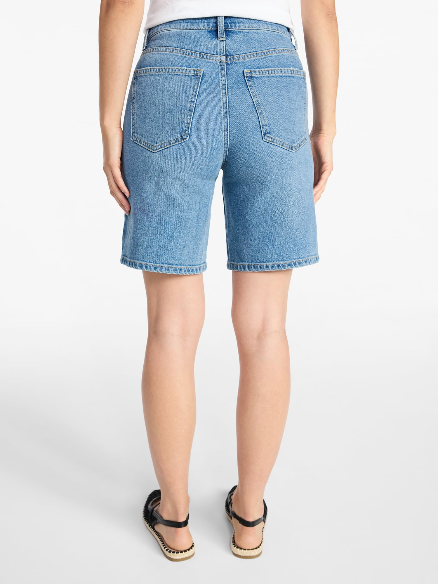 Time and Tru Women's High Rise Denim Bermuda Shorts, 9" Inseam, Sizes 0-20
